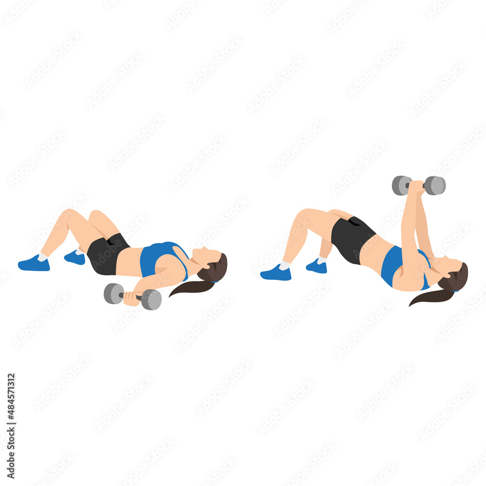 Woman doing chest fly glute bridge exercise flat vector illustration