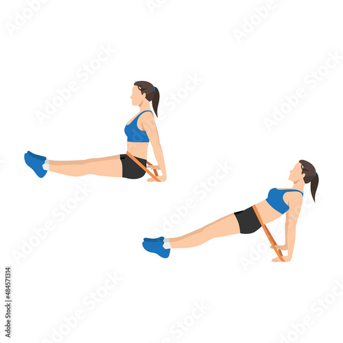 woman doing band reverse plank exercise. Flat vector illustration isolated on white background