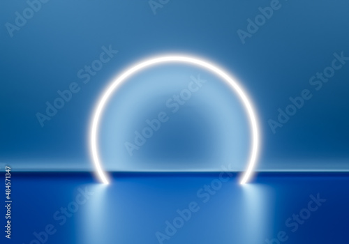 Luxury blue product backgrounds stage or blank podium pedestal on elegance presentation display backdrops with glow light. 3D rendering.