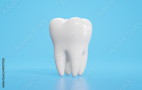 Teeth on blue background, dental health and hygiene concept, 3d illustration.