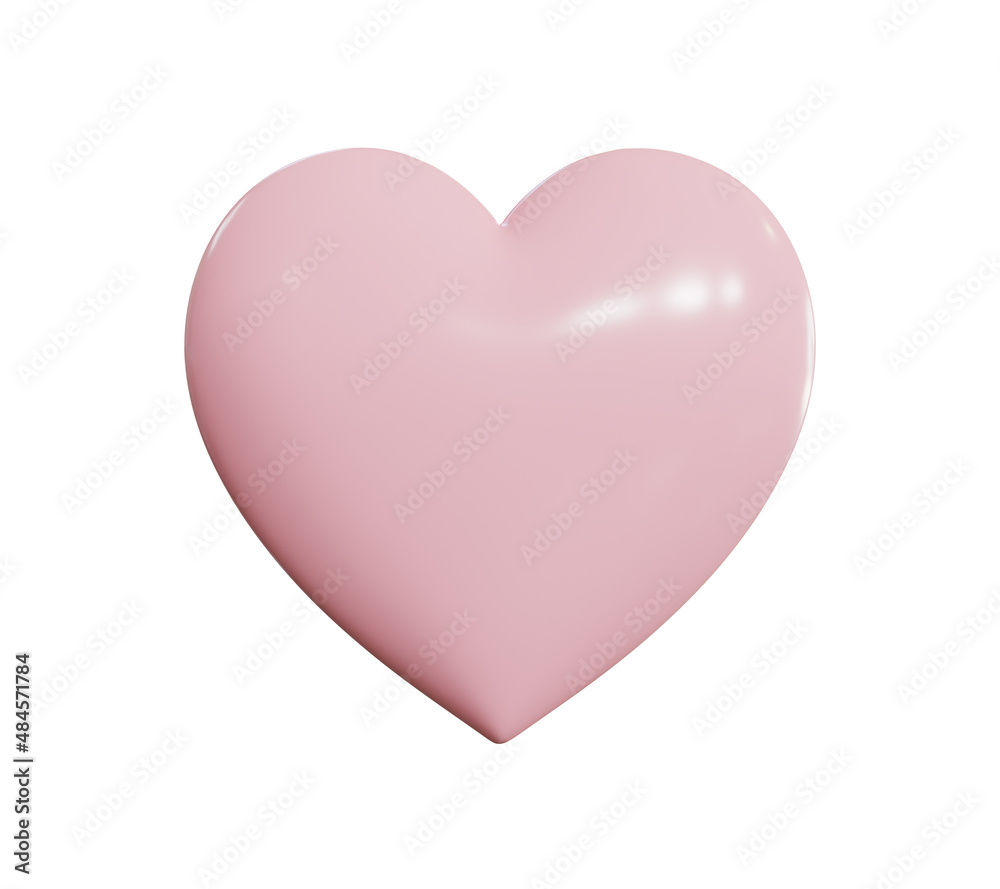Pink heart realistic isolated on white background. concept for valentines day, 3D rendering.