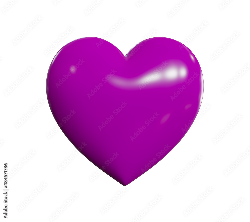 Purple heart realistic isolated on white background. concept for valentines day, 3D rendering. Purple heart realistic isolated on white background. concept for valentines day, 3D rendering.