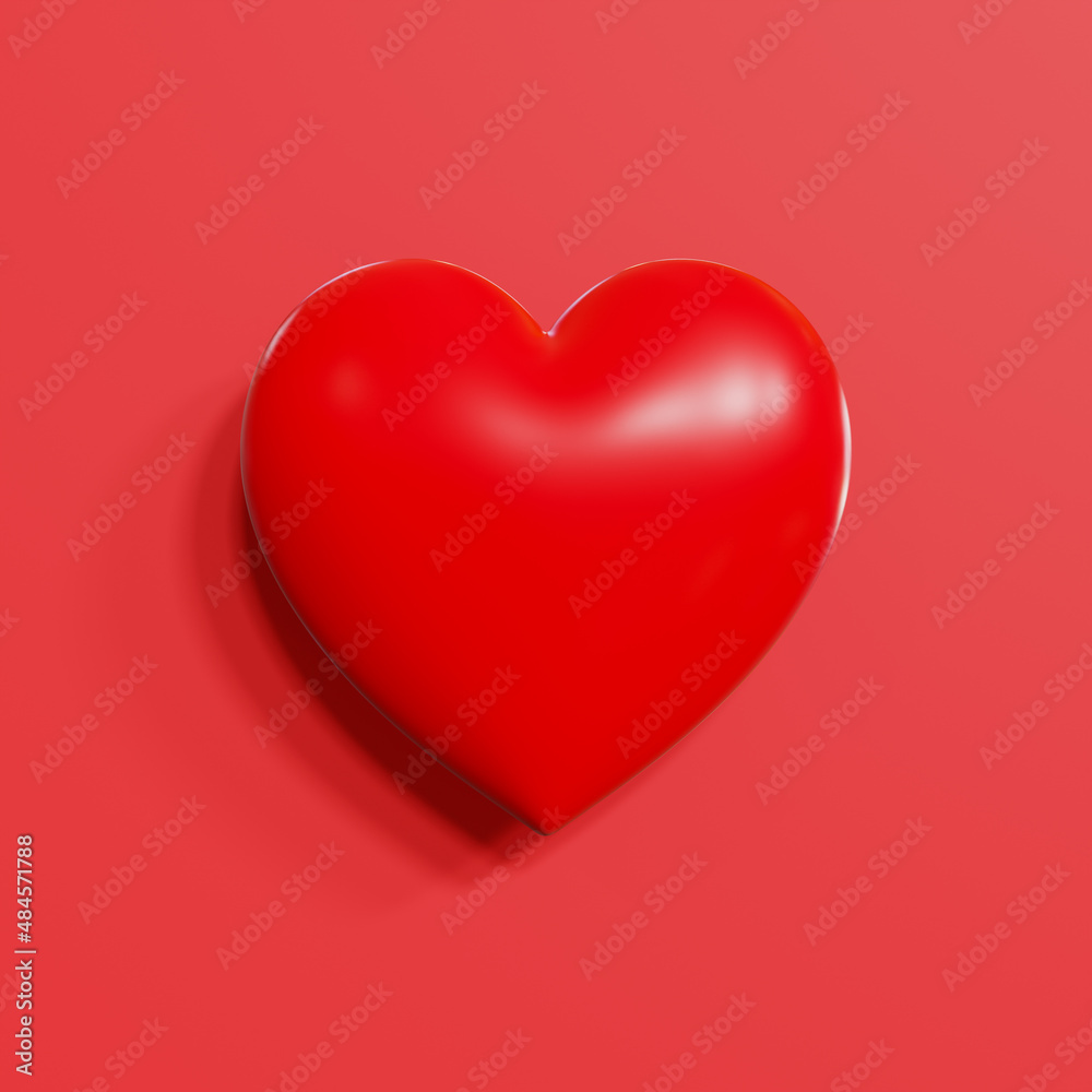 Red heart on colorful background. valentines day concept, 3D rendering.