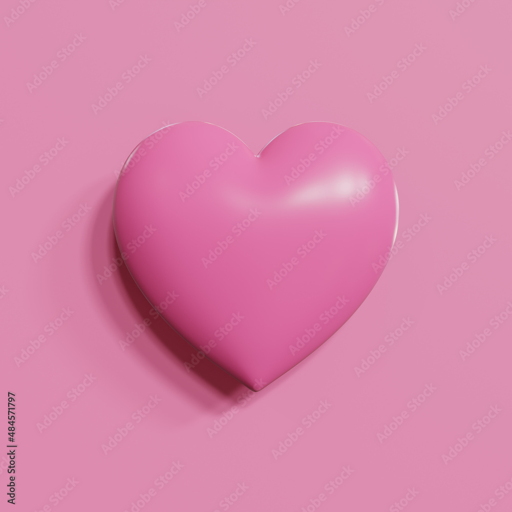 Pink heart on colorful background. valentines day concept, 3D rendering.