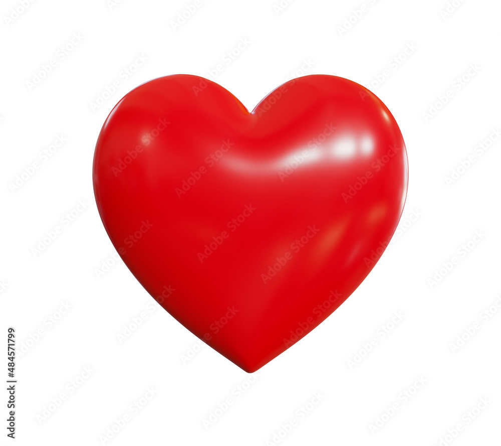 Red heart realistic isolated on white background. concept for valentines day, 3D rendering.
