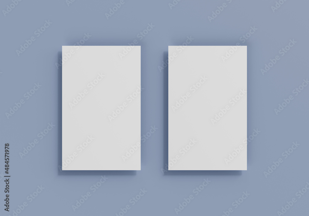 Blank business card on blue background, 3D rendering.