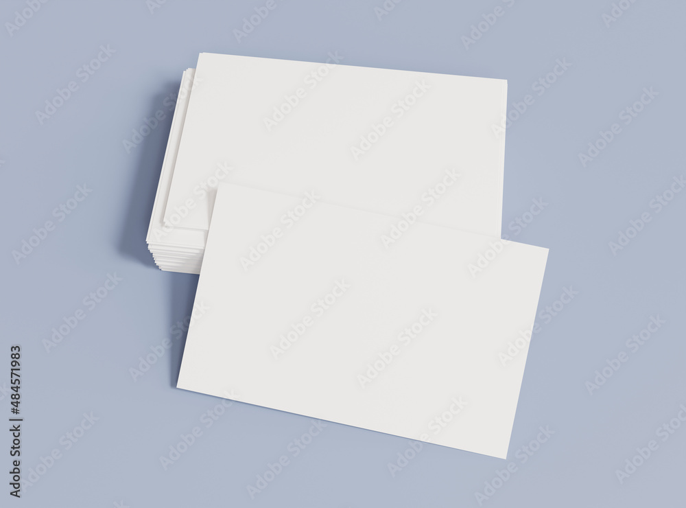 Blank business card on blue background, 3D rendering.