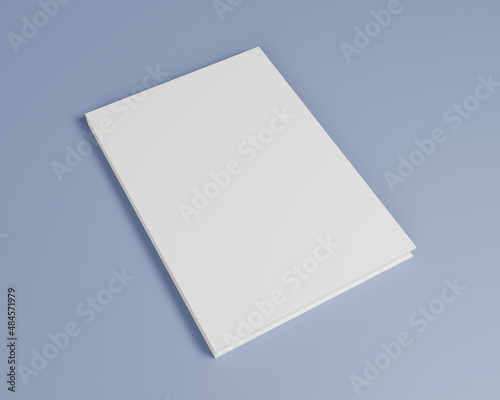 Blank mock-up paper brochure magazine isolated on blue background, 3D rendering.