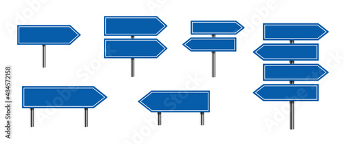 Road signs arrow collection. Blue street board isolated on white background