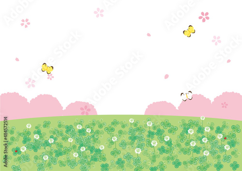 春の風景 桜と花畑