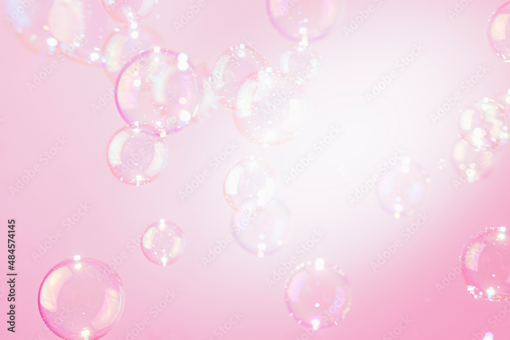 Beautiful Transparent Shiny Pink Soap Bubbles Background	