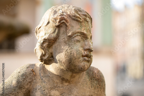 Proserpina fountain in front of the the historical town hall to Poznan, Poland, ancient statue in the old town. Landmarks in the city. Details.