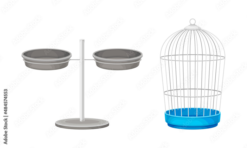 Food bowls for dogs and cage. Accessory for pet animals cartoon vector illustration Food bowls for dogs and cage. Accessory for pet animals cartoon vector illustration
