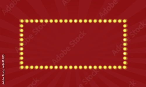 Show frame light wreath red rectangle banner vector with glow magical retro bulb for marquee signboard illustration, square billboard retro background for showtime decor billboard copy space template