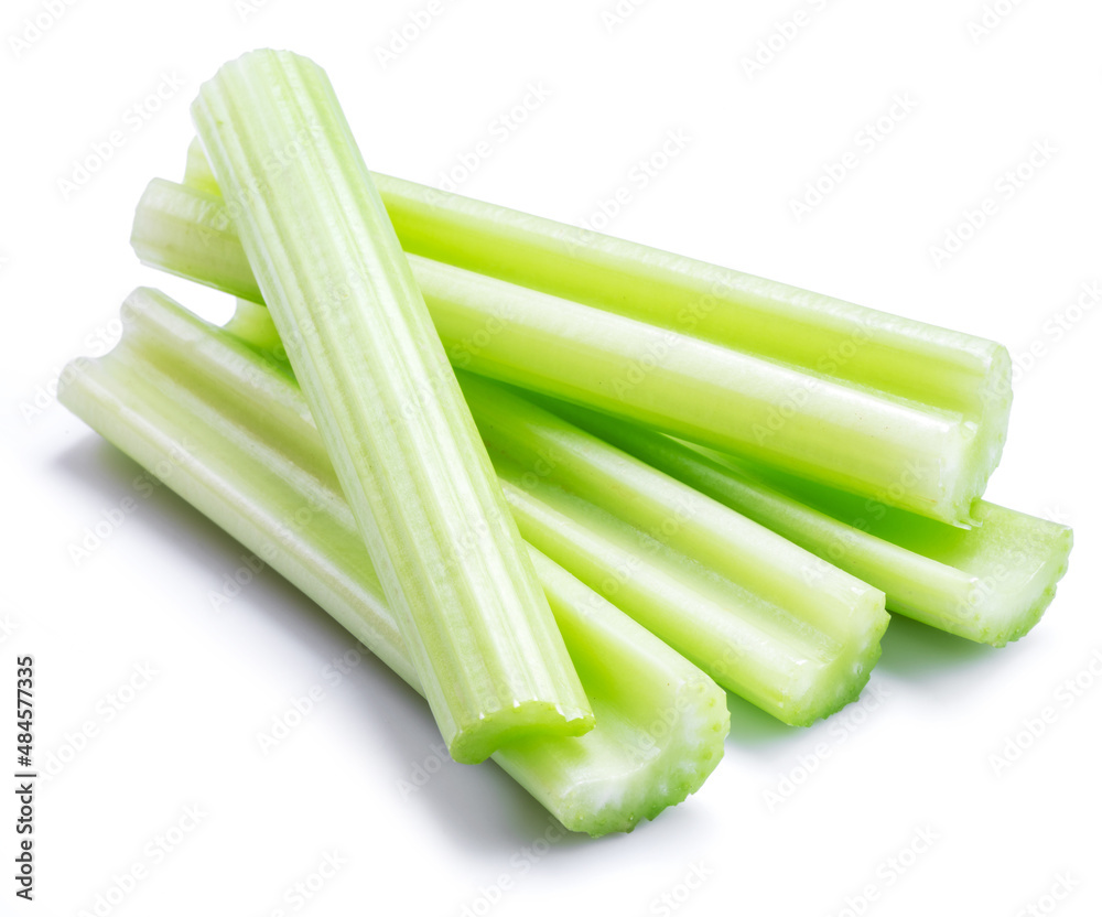 Pile of celery ribs isolated on white background. Pile of celery ribs isolated on white background.