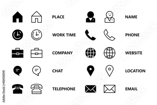 Business card contact icon. Contact information icons for business card. Contact icon set. flat style