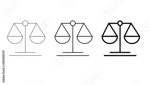 Scale icon. Scales of justice flat icon set. Vintage scale in balance and equilibrium. Vector icon of justice scales collection design. Vector illustration