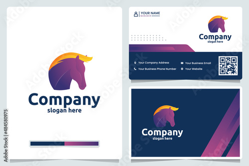 exotic horse gradient color ,head ,logo design and business card