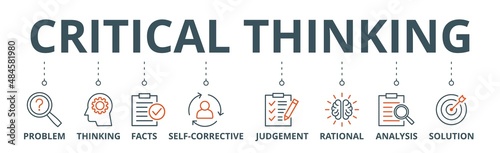 Critical thinking banner web icon vector illustration concept for the analysis of facts with an icon of problem, thinking, facts, self-corrective, judgment, rational, analysis, and solution