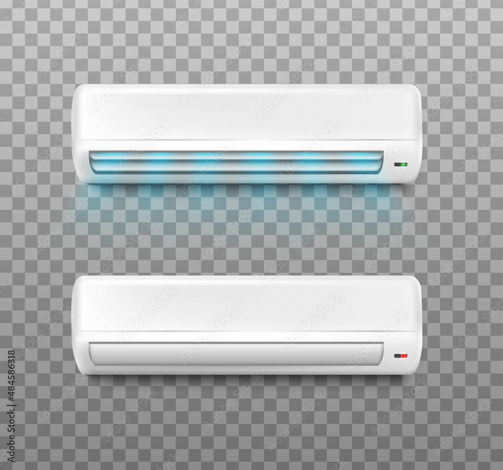 Fototapeta premium 3d realistic vector icon set. Air conditioning with and without cool air waves on transparent background.
