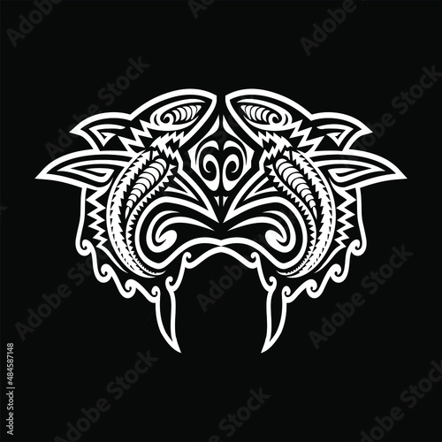 Shark Polynesian Tribal Patterns on white background Design element for logo, poster, card, banner, emblem, t shirt. Vector illustration.