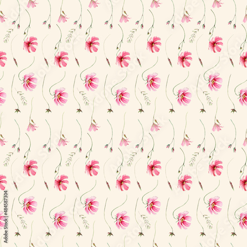 Wallpaper Mural watercolor flowers seamless pattern. Torontodigital.ca
