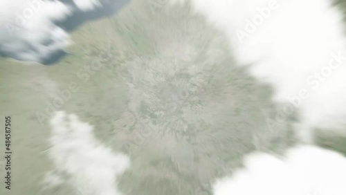 Earth zoom in from outer space to city. Zooming on France, Paris. The animation continues by zoom out through clouds and atmosphere into space. View of the Earth at night. Images from NASA. 4K