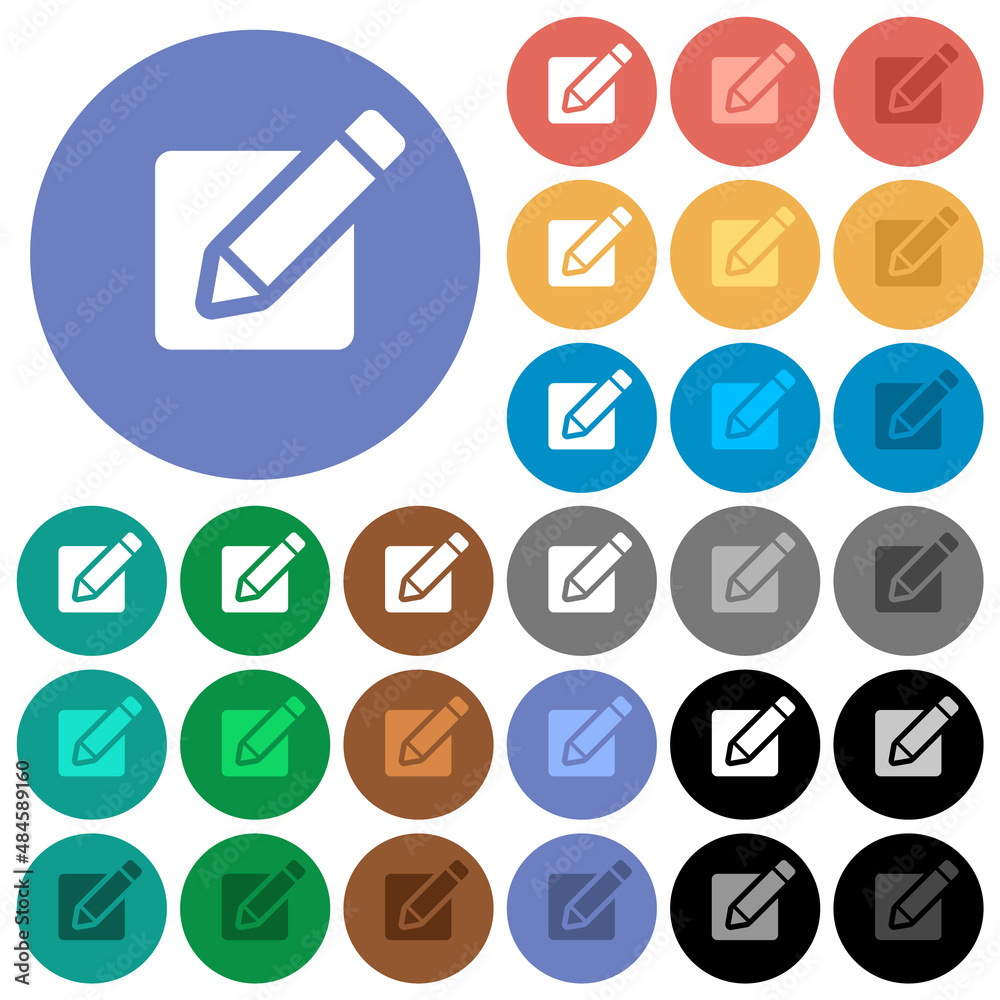 Editing box with pencil solid round flat multi colored icons Editing box with pencil solid round flat multi colored icons