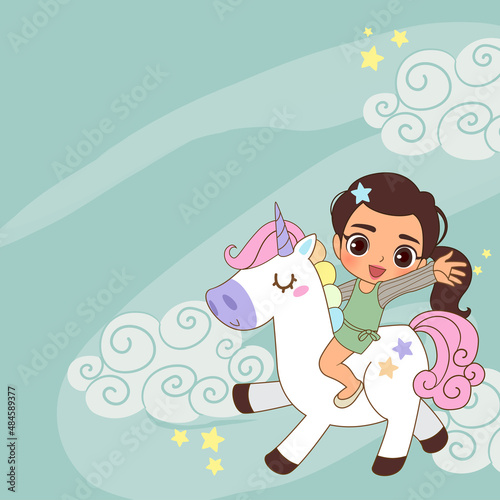 illustration of a girl riding unicorn