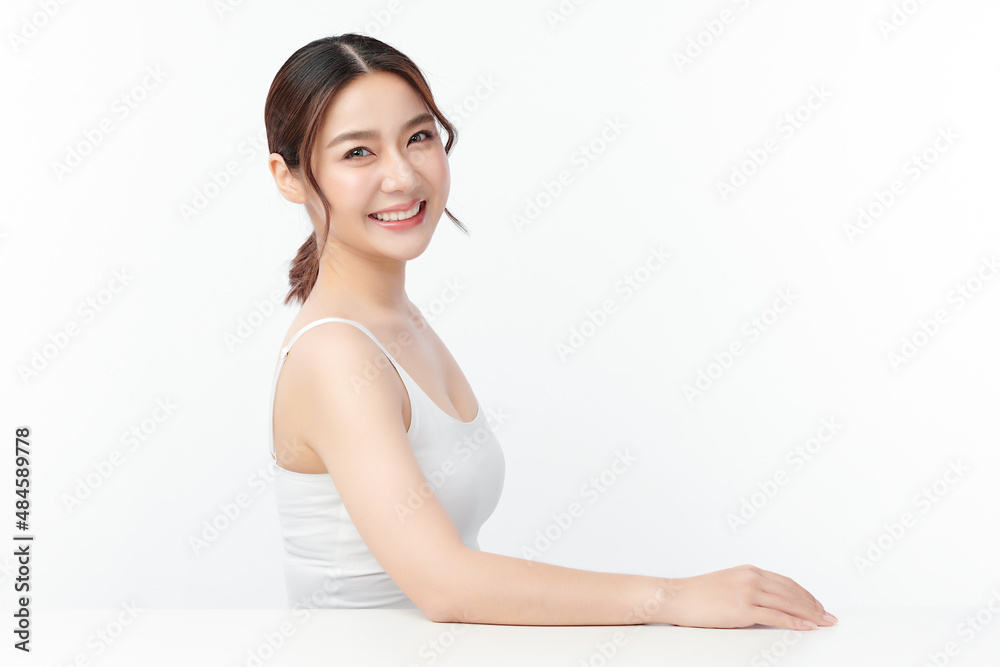 Beautiful young asian woman with clean fresh skin on white background, Face care, Facial treatment, Cosmetology, beauty and spa, Asian women portrait. Beautiful young asian woman with clean fresh skin on white background, Face care, Facial treatment, Cosmetology, beauty and spa, Asian women portrait.