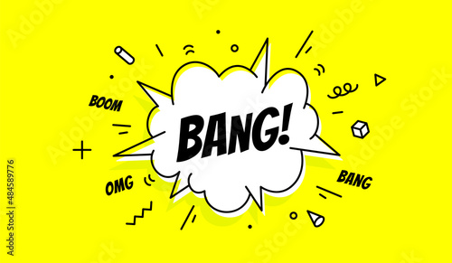 Banner Bang. Banner, speech bubble, poster and sticker concept, geometric style with text Bang. Explosion design, message speech bubble bang for banner, poster, web. Vector Illustration photo