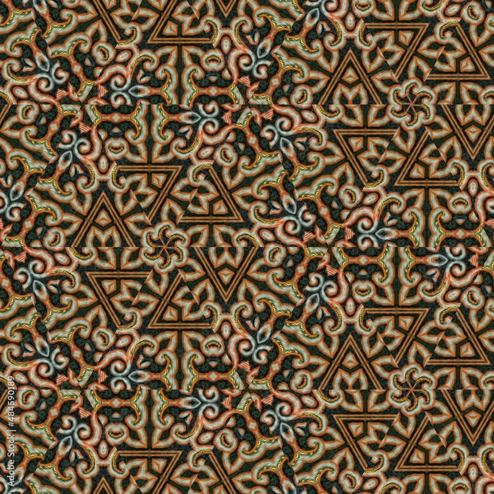 Modern decorative ceramic tiles for floor and wall furnishing. Floral mosaic design for floor mat and carpet printing. Arabesque pattern background for any type of interior decoration