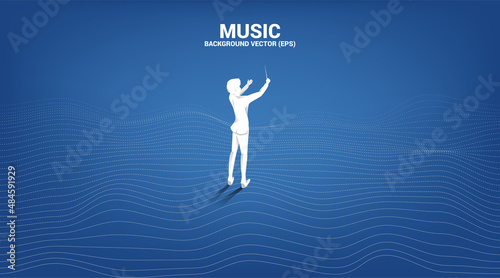 Vector silhouette of conductor with wave surface. Concept background for classic music concert and recreation.
