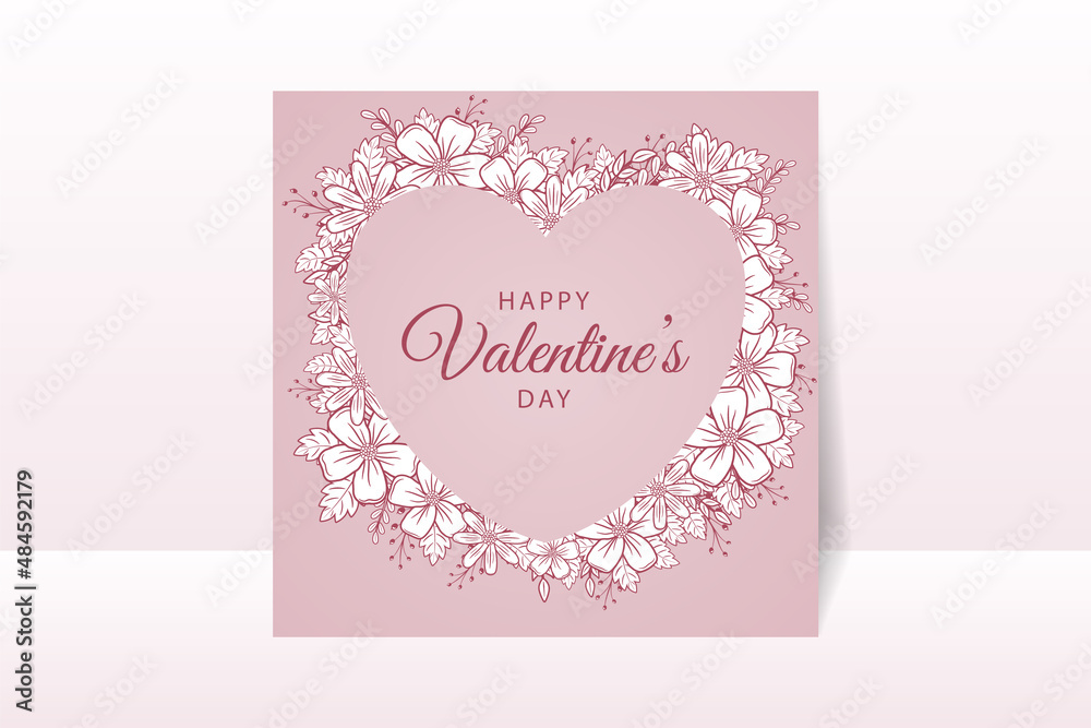 Happy Valentine's Day with floral line decoration
