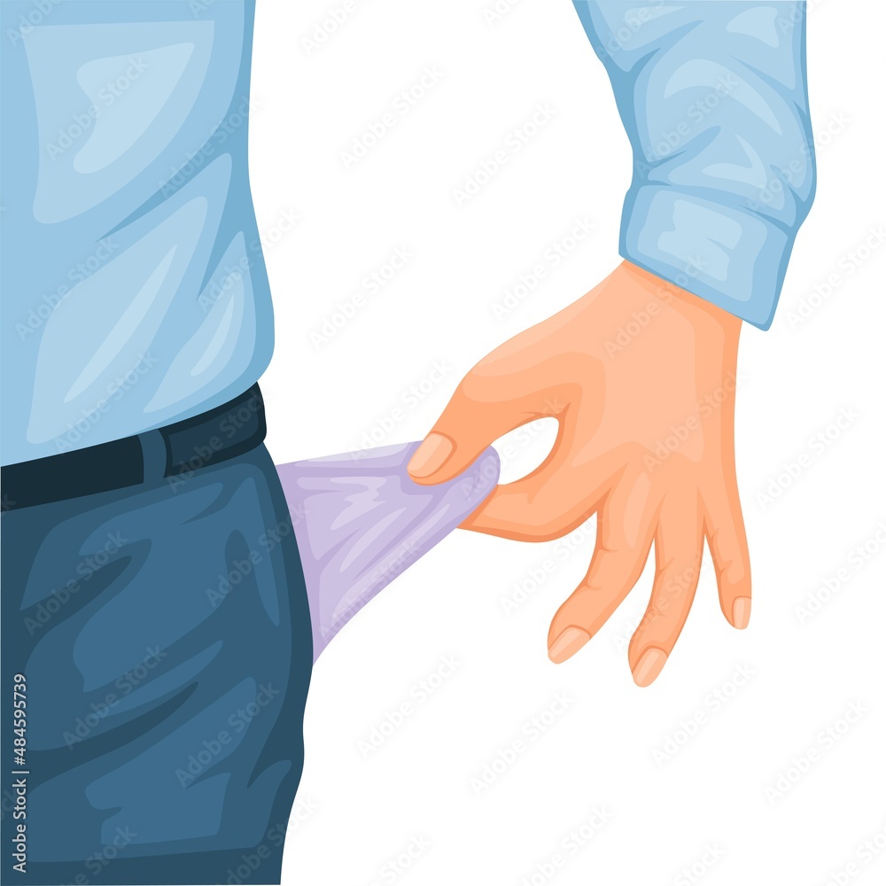 Hand with empty bag pant, financial problem illustration cartoon vector Hand with empty bag pant, financial problem illustration cartoon vector