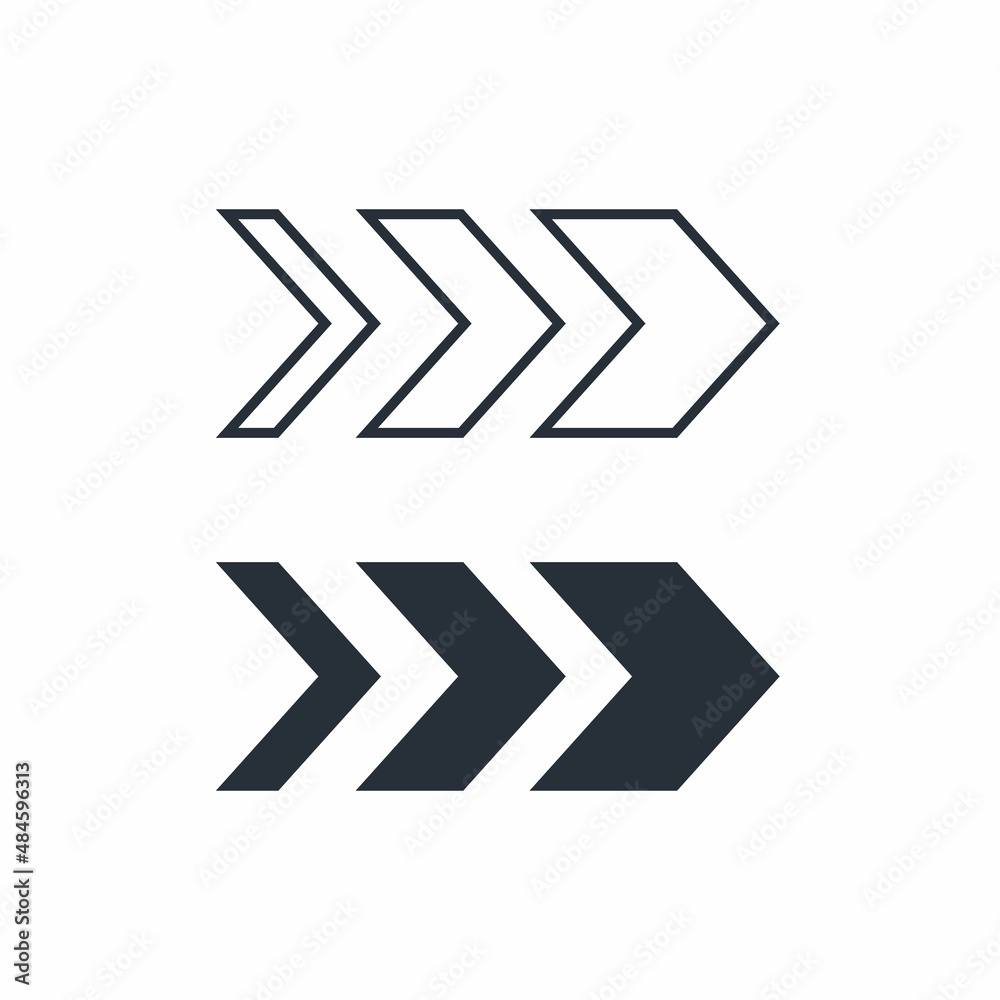 Gradually increasing movement arrows. Smooth process. Starting the mechanism. Set of vector linear icons isolated on white background Gradually increasing movement arrows. Smooth process. Starting the mechanism. Set of vector linear icons isolated on white background
