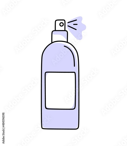 Hair care products. Hair spray. In very peri color. Vector illustration in doodle style.