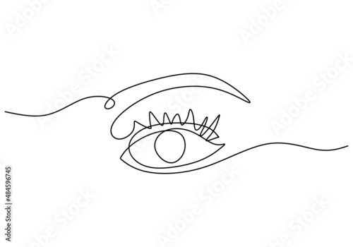 One continuous single line of beautiful woman eye isolated on white background.