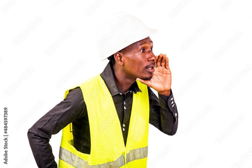angry young man factory manager screaming loudly. angry young man factory manager screaming loudly.