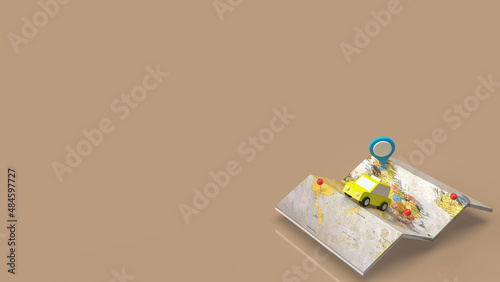 The taxi and check point on map for travel or application concept 3d rendering