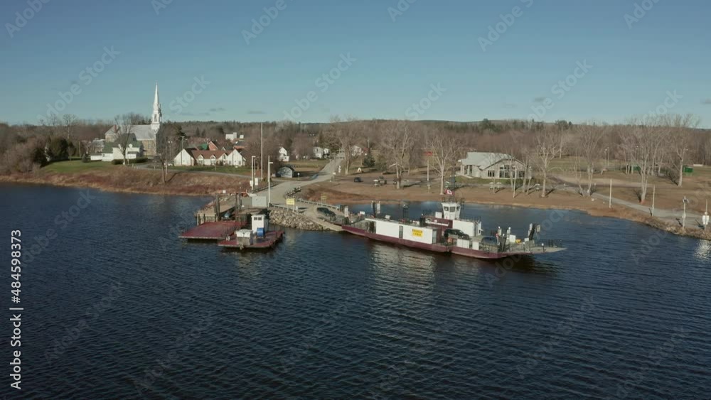 Aerial view of Quyon Ferry at Ottawa river, boarder between Ontario and Quebec Aerial view of Quyon Ferry at Ottawa river, boarder between Ontario and Quebec