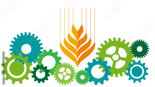 Biotechnology concept. Grain that comes from mechanical gears. Vector illustration