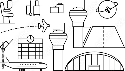 Aviation simple icons set. Contains such icons as Pilot, Plane, Small plane, Airport, Hostess, Fly, Flight attendant.