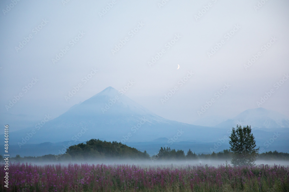 Fototapeta premium The active Kamchatka Volcano Klyuchevskaya Sopka at dawn