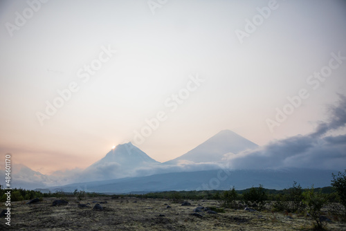 The active Kamchatka Volcano Klyuchevskaya Sopka at dawn