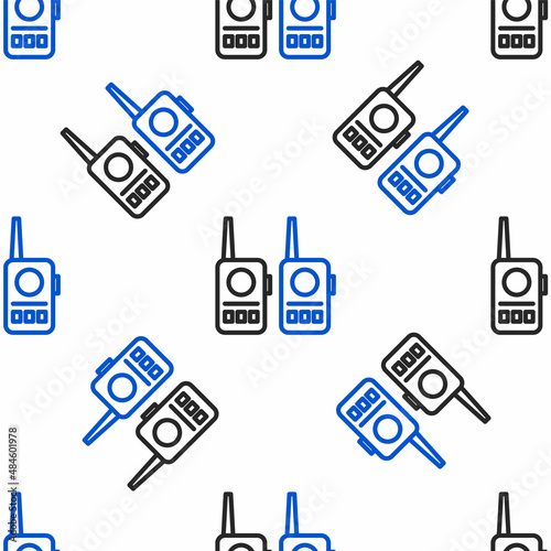 Line Walkie talkie icon isolated seamless pattern on white background. Portable radio transmitter icon. Radio transceiver sign. Colorful outline concept. Vector