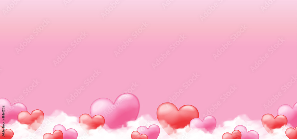 Valentine is day background with pink and red heart, white cloud. Vector illustration