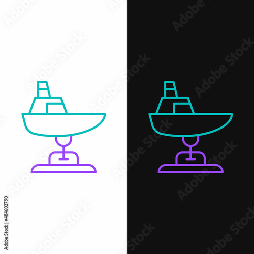 Line Swing boat on the playground icon isolated on white and black background. Childrens carousel with boat. Amusement icon. Colorful outline concept. Vector