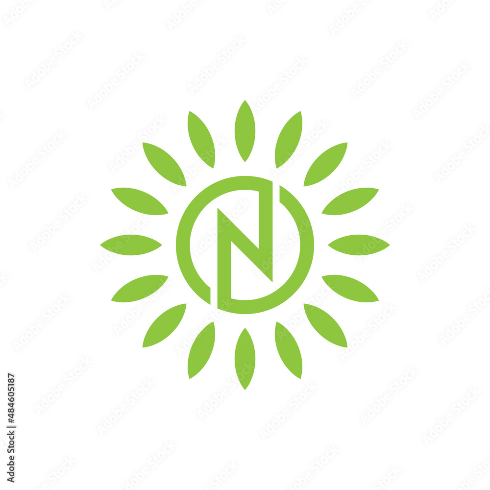 letter N nature leaf logo design