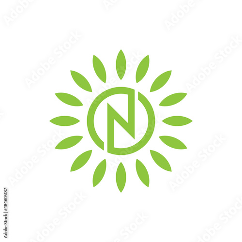 letter N nature leaf logo design